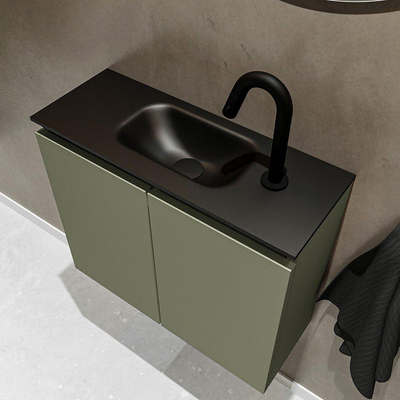 Mondiaz TURE Meuble lave-mains 60x23x50cm 1 trou de robinet 2 portes Army mat Lavabo Eden Centre Solid Surface Noir