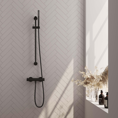 Robinet de douche Brauer Black Edition à encastrer - barre de douche - 1 fonction - 2 boutons lisses - douchette à main 1 jet - noir mat