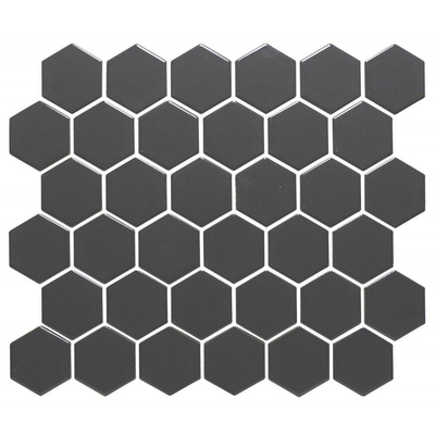The Mosaic Factory Barcelona carrelage mosaïque 5.1x5.9x0.5cm pour mur intérieur et extérieur hexagonal porcelaine gris foncé mat
