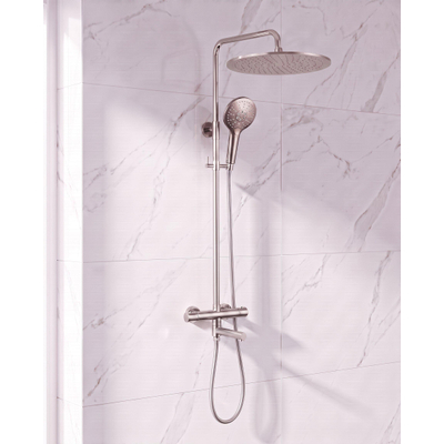 FugaFlow Eccelente Sobrado Regendoucheset - thermostatisch - 30cm hoofddouche - gladde slang - ronde handdouche - draaibare baduitloop - Geborsteld RVS PVD