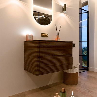 Mondiaz CIRO-DLUX Badkamermeubelset - 80x45x50cm - Solid surface wastafel Sombra - 1 wasbak Midden - zonder kraangaten - 2 lades - Dusk