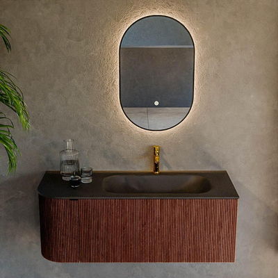 Mondiaz KURVE Badkamermeubelset - 115x46x40cm - 1 lade - 1 deur - wastafel solid surface - rechts - 1 kraangat - Ruby