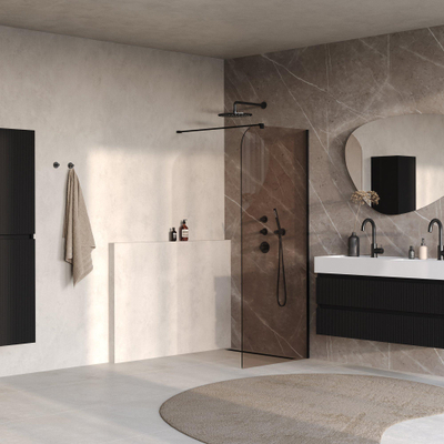 BRAUER Orion Paroi de douche à l'italienne - 90x200cm - verre bronze - revêtement en verre - Noir Mat