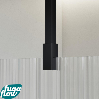 FugaFlow Eccelente Vetro douche à l'italienne salle de bain - 60x200cm - verre strié - bras plafond - noir mat