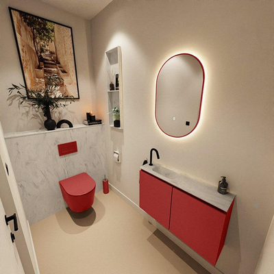 MONDIAZ TURE-DLUX 80cm toiletmeubel Fire. EDEN wastafel Opalo positie links. Met 1 kraangat.