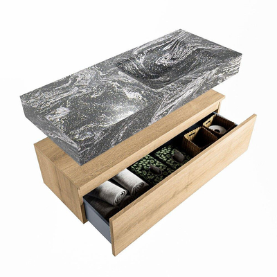 Mondiaz ALAN-DLUX Ensemble de meuble - 110cm - meuble Washed Oak mat - 1 tiroir - Lavabo Cloud Lava suspendu - vasque Droite - 1 trou de robinet