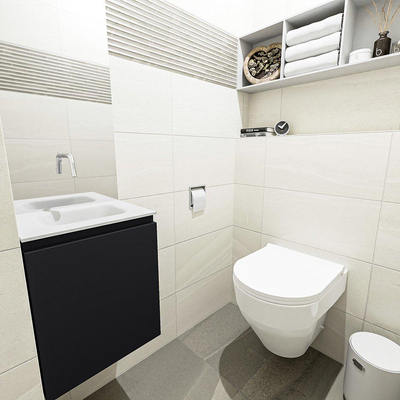 MONDIAZ OLAN Kit lave-mains - 40x30x40cm - 0 trous de robinet - 1 tiroir - urban mat - lavabo centré - Solid Surface Blanc
