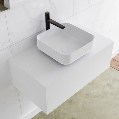 Mondiaz Lagom Meuble salle de bains 80x30.9x45cm Solid Surface Talc 1 tiroir avec lavabo BINX vasque à poser Centre 1 trou de robinet