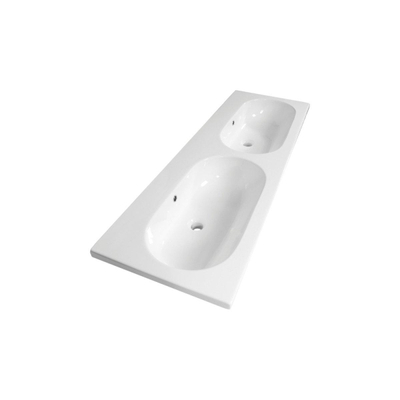 Saniclass Palermo Meubelwastafel - 140x47x3.5cm - overloop - 2 wasbakken links/rechts - 2 kraangaten - keramiek - wit OUTLETSTORE