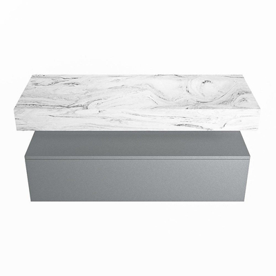 MONDIAZ ALAN - DLUX Badkamermeubelset - 120cm - onderkast - Plata - 1 lade - vrijhangende wastafel - wasbak rechts - 1 kraangat - Glace