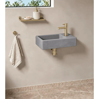 Fortifura Fuente fonteinset - 40x22x8cm - kraangat rechts - met kraan mat goud - beton (grijs)