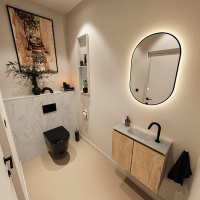 MONDIAZ TURE-DLUX 60cm toiletmeubel Washed Oak. EDEN wastafel Opalo positie midden. Met 1 kraangat.