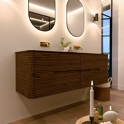 Mondiaz CIRO-DLUX Badkamermeubelset - 150x45x50cm - Solid surface wastafel Lava - 2 wasbak Dubbel - zonder kraangaten - 4 lades - Dusk