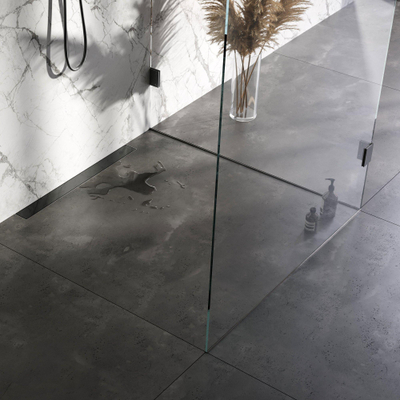 Brauer Caniveau de douche - 80x7.5cm - flasque murale - grille d'insertion de carrelage réversible - inox - gunmetal brossé