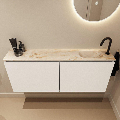 MONDIAZ TURE-DLUX Meuble toilette - 120cm - Talc - EDEN - vasque Frappe - position droite - 1 trou de robinet