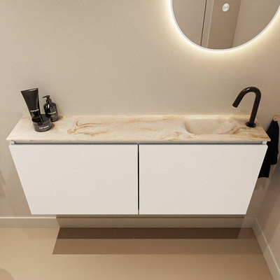MONDIAZ TURE-DLUX Meuble WC 120 cm Talc. EDEN lavabo Frappe position droite. Avec 1 trou de robinet.