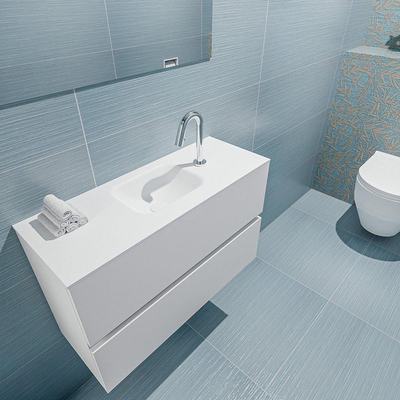 MONDIAZ ADA Meuble WC - 80x30x50cm - 1 trou de robinet - 2 tiroirs - talc mat - lavabo au centre - Solid surface - Blanc