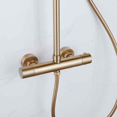 FugaFlow Efficiente Ensemble de douche de tête Sobrado - mitigeur thermostatique - douche de tête - 20cm - douchette à main - 3 positions - or mat