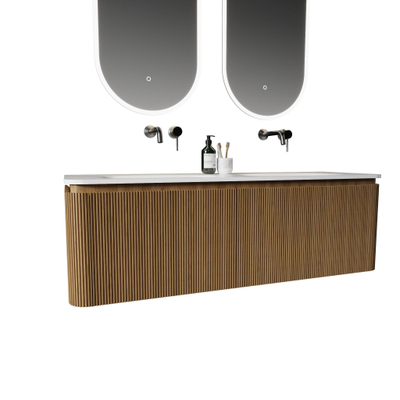 Royal Plaza Terra Edge Wastafelonderkast- 140cm - ribbel - 2 lades - afgeronde hoeken - sandwood (licht eiken)