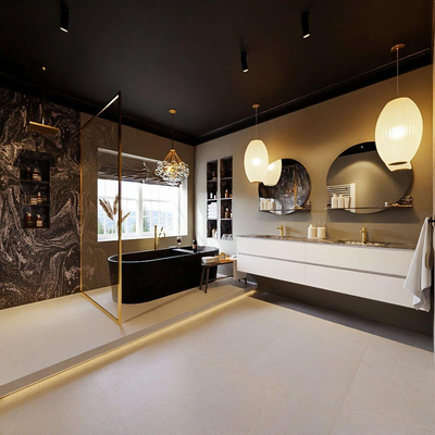 Mondiaz VICA-DLUX Badkamermeubelset - 200cm - talc - 4 lades - Inbouw wastafel CLOUD - dubbel 2 kraangaten - kleur Lava - XL versie 60cm hoog