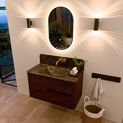 Mondiaz CIRO-DLUX Badkamermeubelset - 90x45x50cm - Solid surface wastafel Lava - 1 wasbak Midden - zonder kraangaten - 2 lades - Ruby