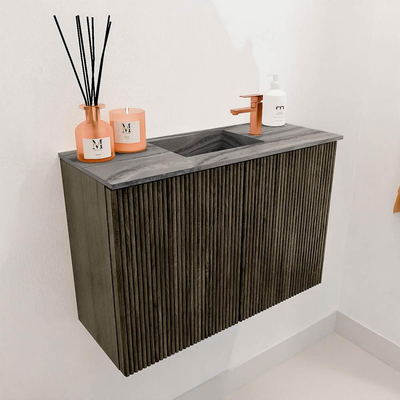 Mondiaz JOYA-DLUX 60cm toiletmeubel - kleur Shadow - Wastafel FAYE positie Midden 1 kraangat kleur Sombra.