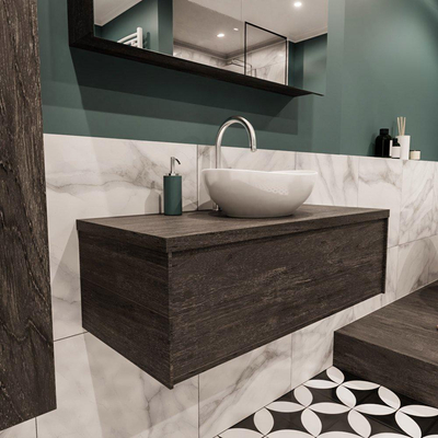 MONDIAZ LUSH Ensemble meuble de salle de bains - 100cm - 1 tiroir - lavabo BARCO - cuve au centre - 1 trou de robinet - dark brown