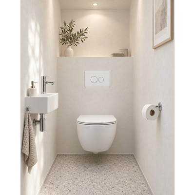 QeramiQ Dely Swirl Compact Ensemble WC - réservoir encastré QeramiQ flush - abattant fin - plaque de commande en plastique blanc brillant - boutons ronds - blanc mat