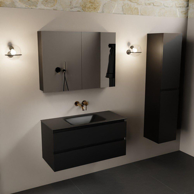 Mondiaz AIVY Ensemble de meuble - 100x45x50cm - 0 trous de robinet - 1 vasque Urban Solid surface - Centre - 2 tiroirs - avec armoire de toilette - MDF Urban