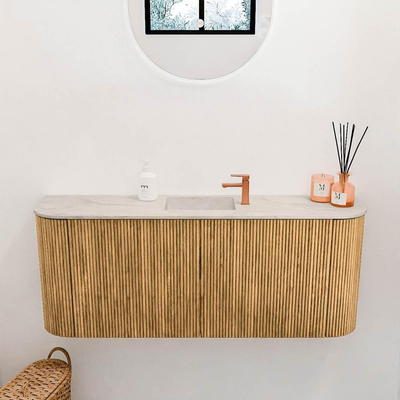 Mondiaz JOYA-DLUX 103.2cm toiletmeubel - ronding links en rechts kleur Oak - Wastafel FAYE positie Midden 1 kraangat kleur Ostra.