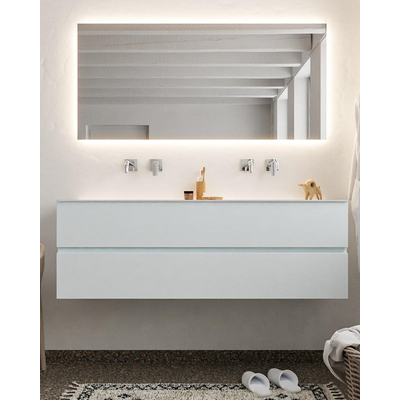 Mondiaz VICA ensemble de meuble de salle de bain - 150cm - meuble sous-vasque argile - 2 tiroirs - lavabo nuage double - sans trou de robinet - miroir LED - version XL 60cm de haut