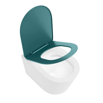 Mondiaz LAVIE WC suspendu – sans bride – 36 x 53 cm – avec abattant softclose – Talc (blanc), abattant Smag (vert)