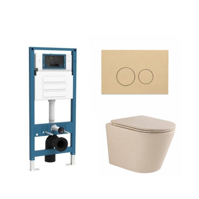 QeramiQ Dely Ensemble de WC - réservoir encastré Qeramiq Flush - abattant slim - plaque de commande beige en plastique - boutons ronds - beige