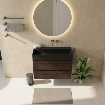 Saniclass Holz Atelier Badkamermeubelset - 100x45x72cm - Legend keramische wastafel mat zwart - 1 wasbak - zonder kraangat - 2 lades - mat eiken charcoal (hout)