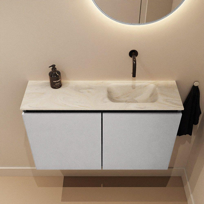 MONDIAZ TURE-DLUX 80cm meuble WC Plata. EDEN lavabo Ostra position droite. Sans trou de robinet.