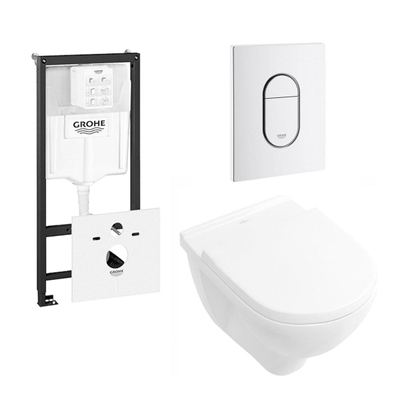 Villeroy & Boch O.NOVO Cuvette avec réservoir GROHE inclus plaque de commande WC Cosmopolitan blanche
