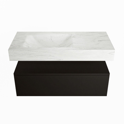 Mondiaz ALAN-DLUX Ensemble de meuble - 100cm - meuble Urban mat - 1 tiroir - Lavabo Cloud Opalo suspendu - vasque Gauche - 0 trous de robinet