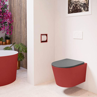Mondiaz LAVIE WC suspendu – sans bride – 36 x 53 cm – avec abattant softclose – Fire (rouge), abattant Dark grey (gris)