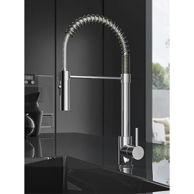 Hotbath Fellow Mitigeur de cuisine avec bec pivotant et douchette extractible flexible nickel brossé