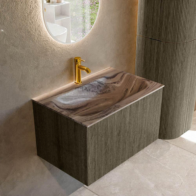 MONDIAZ KURVE-DLUX 70cm badmeubel kleur Shadow met 1 lade en 0 deuren. Wastafel BIG SMALL Midden 1 kraangat Sombra.