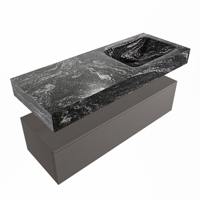 Mondiaz ALAN-DLUX Ensemble de meuble - 120cm - meuble Dark grey mat - 1 tiroir - Lavabo Cloud Lava suspendu - vasque Droite - 0 trous de robinet