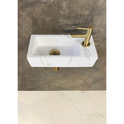 Wiesbaden Fonteinset Rhea S mini avec lavabo droit carrara, robinet, siphon et bouchon de vidage en laiton brossé