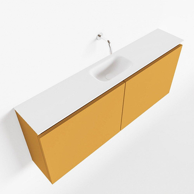MONDIAZ TURE Toiletmeubel 120x23x50cm met 0 kraangaten 2 deuren ocher mat Wastafel Eden midden Solid Surface Wit
