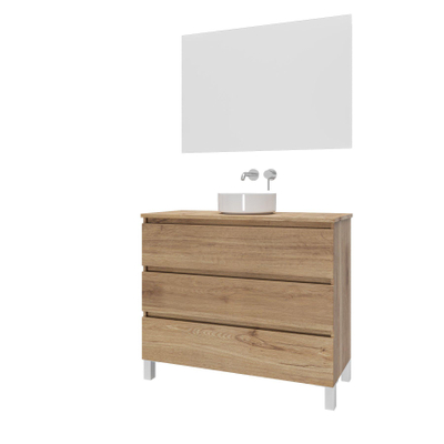 Adema Chaci PLUS Badkamermeubelset - 100x86x46cm - waskom - topblad - 3 lades - eiken