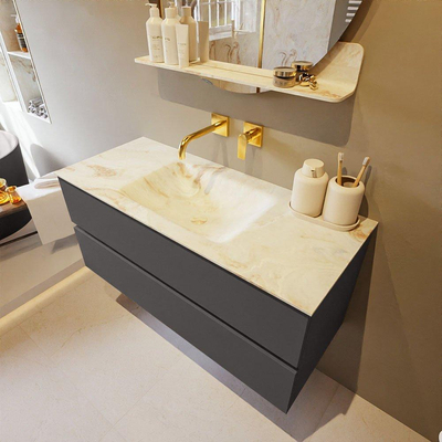 MONDIAZ VICA-DLUX Badkamermeubelset - 110cm - onderkast dark grey - 2 lades - inbouw wastafel cloud midden - zonder kraangaten - 60cm hoge versie - frape