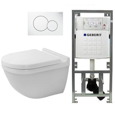 Duravit Starck 3 toiletset met Geberit inbouwreservoir toiletzitting met Saniclass softclose zitting en sigma01 bedieningsplaat wit