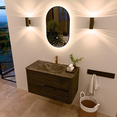 Mondiaz CIRO-DLUX Badkamermeubelset - 90x45x50cm - Solid surface wastafel Lava - 1 wasbak Midden - 1 kraangat - 2 lades - Shadow