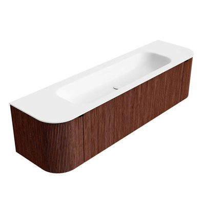 Mondiaz KURVE Ensemble de meuble salle de bain - 170x46x40cm - 1 tiroir - 2 portes - lavabo en solid surface - milieu - sans trou de robinet - Ruby