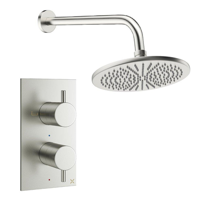 Crosswater MPRO Regendoucheset inbouw - 2 hendels - 30cm douchekop - wandarm - geborsteld RVS