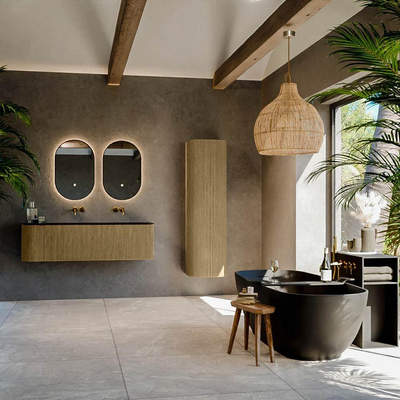 Mondiaz KURVE Ensemble de meuble de salle de bains - 145x46x40cm - 1 tiroir - 1 porte - vasque solid surface - droite - sans trou de robinet - Dusk